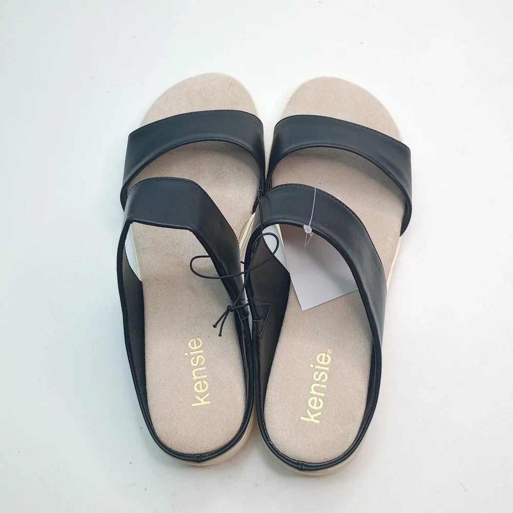 Kensie Endy Comfort Slide Women Size 10 Black Wedge Sandal KS261620